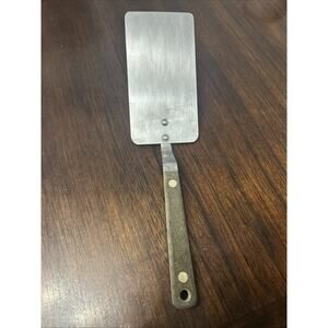 Vtg Flint Arrowhead USA Stainless Spatula Long Blade Short Riveted Wooden Handle
